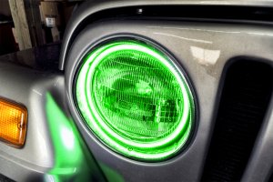 Jeep Wrangler TJ Headlight Halo Kit - ORACLE Lighting - Surface Mount LED - Green - `97-`06